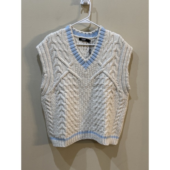 Jaded London‎ Ecru Knitted Vest Cable Knit Preppy Tennis Streetwear Size Large - Picture 2 of 9